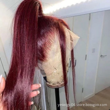 Yeswigs 99J Red Colored Raw Indian Virgin Human Hair Hd Full Lace Frontal Wig Vendor Lace Front Wig Human Hair For Black Women